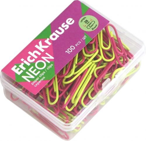 Скрепки металлические с виниловым покрытием Neon, 28 мм, 100 штук, ассорти Скрепки металлические с виниловым покрытием Neon, 28 мм, 100 штук, ассорти