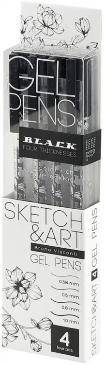 Ручка гелевая Sketch&Art UniWrite. Black, черная, 4 штуки Ручка гелевая Sketch&Art UniWrite. Black, черная, 4 штуки