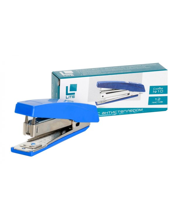 Степлер Lite №10, до 12 листов, пластик, синий