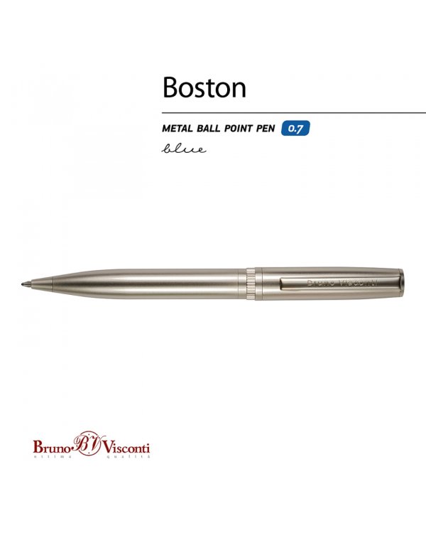 Ручка шариковая автоматическая Boston, синяя, цвет корпуса шампань
