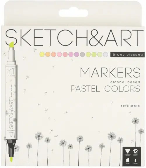 Набор двусторонних скетч-маркеров Sketch&Art, 12 пастельных цветов Набор двусторонних скетч-маркеров Sketch&Art, 12 пастельных цветов