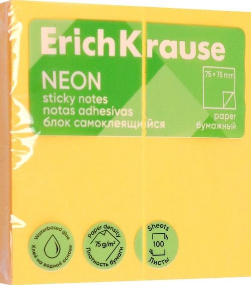 Блок самоклеящийся бумажный Neon, 100 листов, оранжевый Блок самоклеящийся бумажный Neon, 100 листов, оранжевый