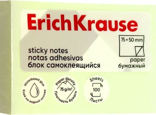 Блок самоклеящийся бумажный, 100 листов, зеленый Блок самоклеящийся бумажный, 100 листов, зеленый