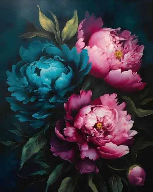 Алмазная мозаика Яркие цветы, с подрамником