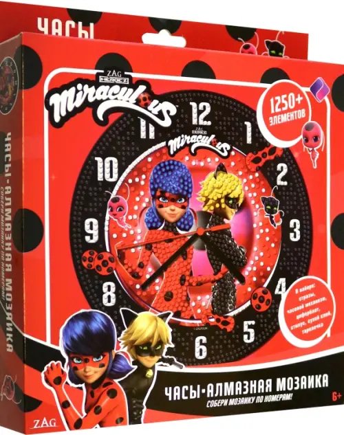 Леди-Баг и Супер-Кот Алмазная мозаика Часы Леди Баг
