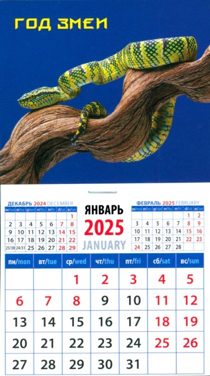 Календарь на магните 94х167 Календарь на магните на 2025 год Год змеи