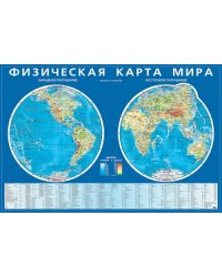 Физическая карта мира. Карта полушарий. На картоне