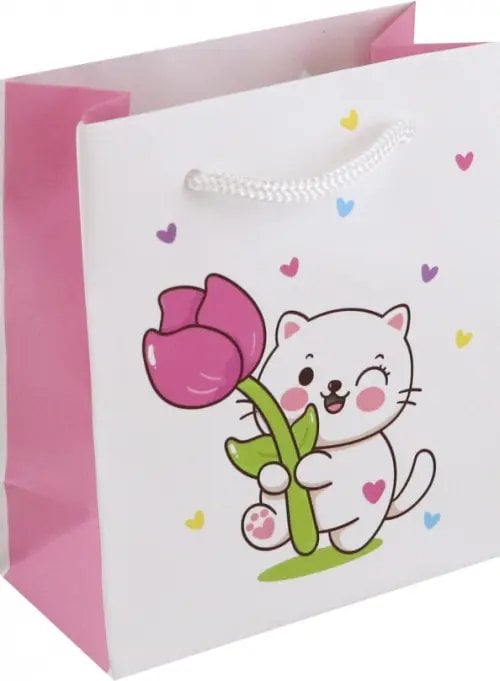 Пакет подарочный Котик с тюльпаном Пакет подарочный Котик с тюльпаном