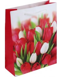 Пакет подарочный Красные и белые тюльпаны