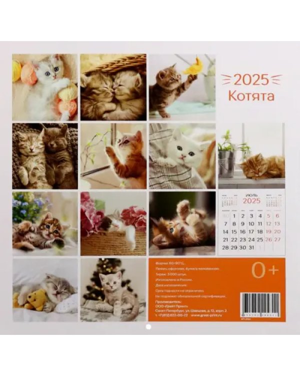 Календарь перекидной на 2025 год Котята