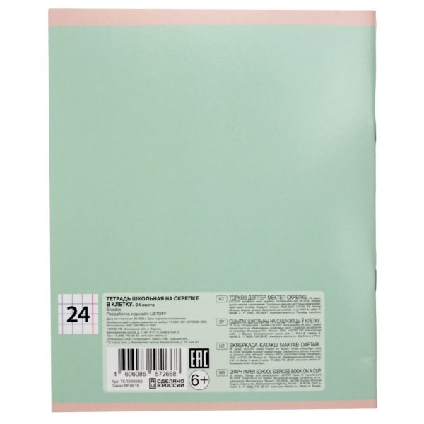 Тетрадь Shades, 24 листа, клетка, в ассортименте