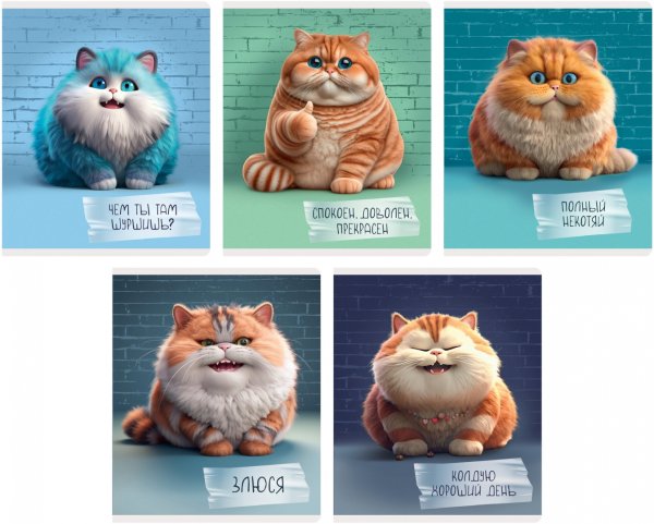 Тетради 40л-120л Тетрадь Осторожно, кот! 48 листов, клетка, в ассортименте