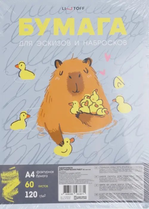 Бумага для графических работ Капибара, 60 листов, А4, серая