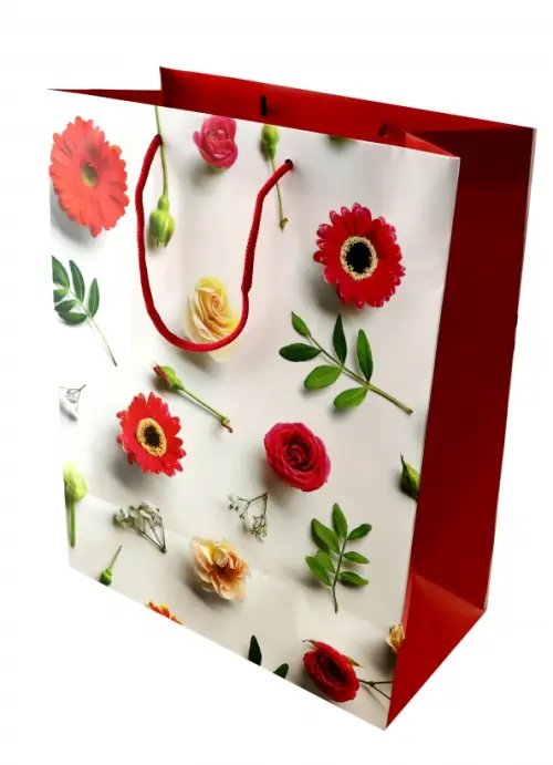 Пакет подарочный Цветы на белом