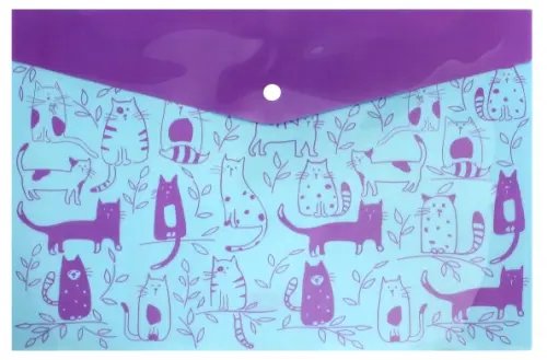 Папка для школьных тетрадей Коты, А4, кнопка