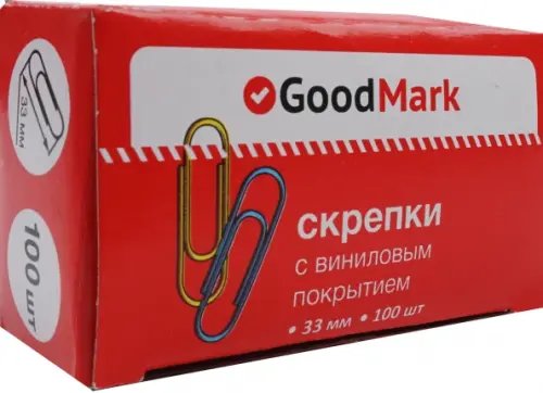 Скрепки, 33 мм, 100 штук, ассорти, круглые