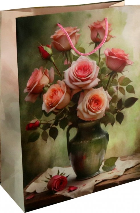Пакет подарочный Персиковые розы