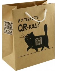 Пакет подарочный крафтовый QR кот