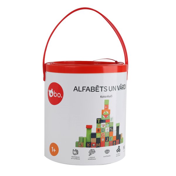 bo. Деревянные кубики "Алфавит и слова", на латышском языке