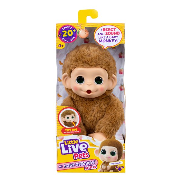LITTLE LIVE PETS Интерактивная мягкая игрушка Обезьяна Мини, 19 см