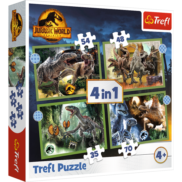 TREFL JURASSIC WORD Комплект пазлов Парк юрского периода 4 в 1: 35 48 54 70 эл.