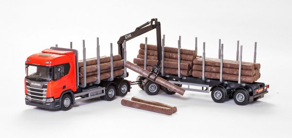 EMEK Scania CR лесовоз и прицеп с краном масштаб 1:25, 77 см