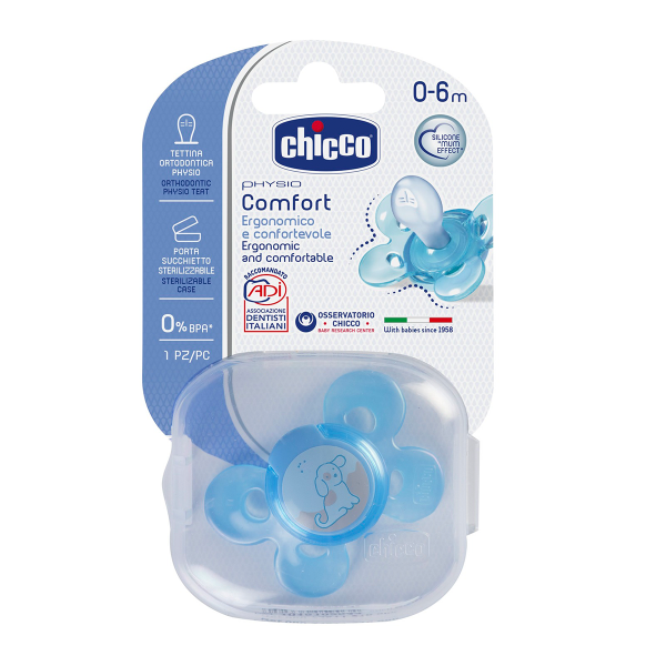 CHICCO Physioring силиконовая пустышка 0м+, голубая