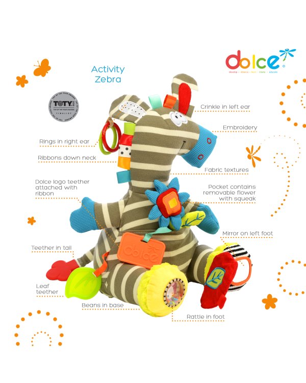 DOLCE TOYS Развивающая мягкая игрушка Забавная Зебра