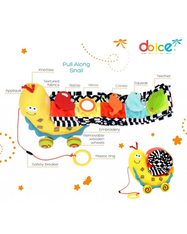 DOLCE TOYS Развивающая мягкая игрушка Разноцветная Улитка
