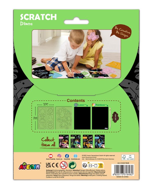 AVENIR Скретч-карточки с трафаретами - Динозавры