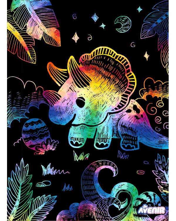 AVENIR Скретч-карточки с трафаретами - Динозавры